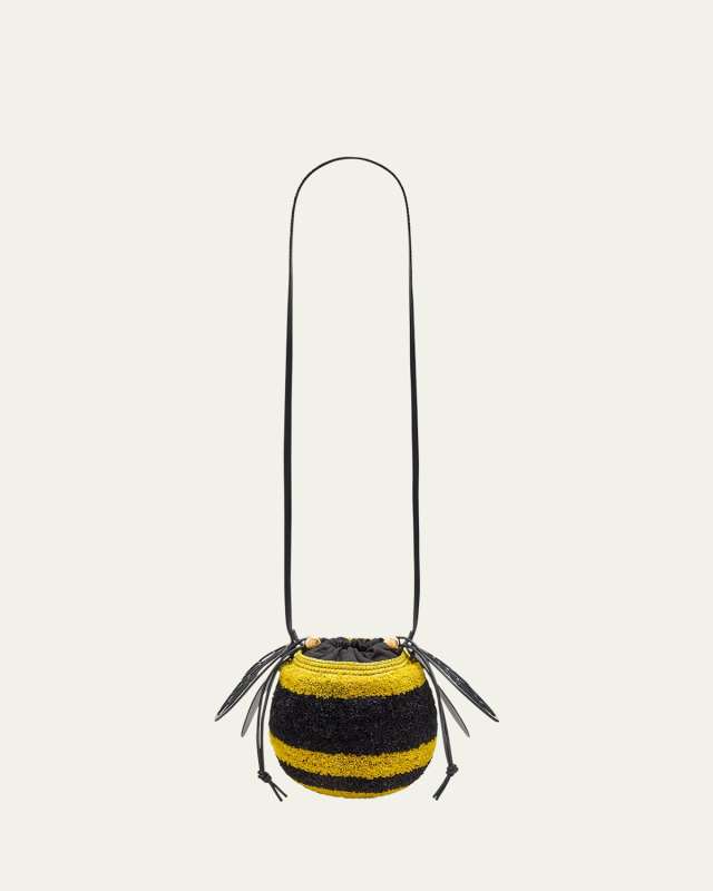 Bee Basket Bucket Bag in Raffia and Leather